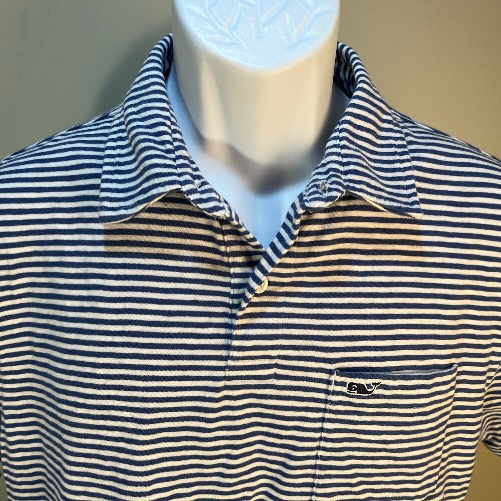 🐋 Vineyard Vines Men’s S White Blue Striped Stretch Golf Polo Shirt EUC ⛳